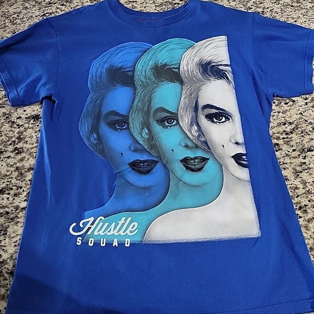 Popular Poison Hustle Squad Marilyn Men's Med Blue Shirt Small Hole‎ Under Arm